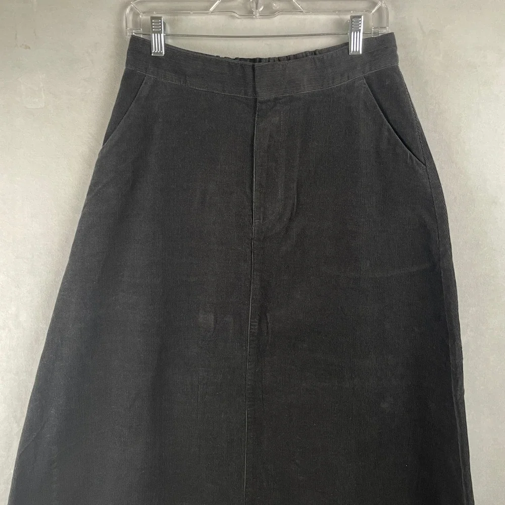 MUJI Black Kapok Corduroy A Line Flare Midi Skirt Wmns M Eco Friendly Academia - Picture 3 of 11